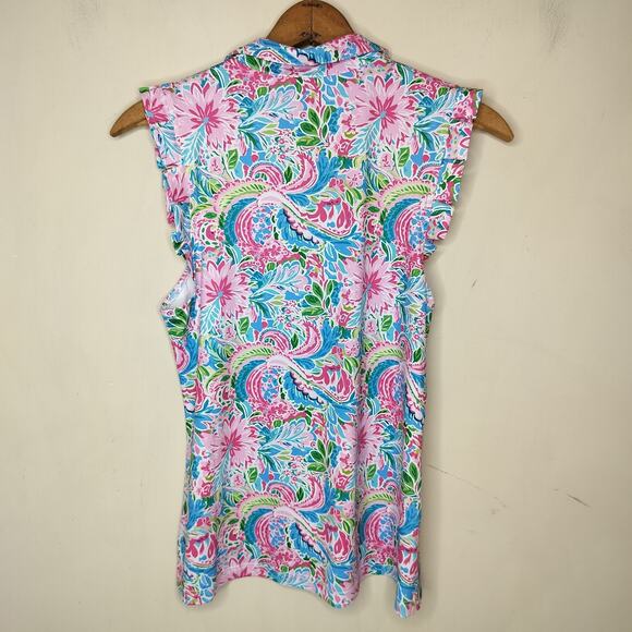 Gottex Floral Stretch Sleeveless Top Collared Colorful - Picture 7 of 9